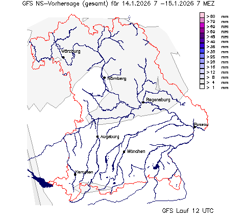 GFS Niederschlagsvorhersage (Summe) für 5.Tag vom 10.01.2026 wurde nicht gefunden!